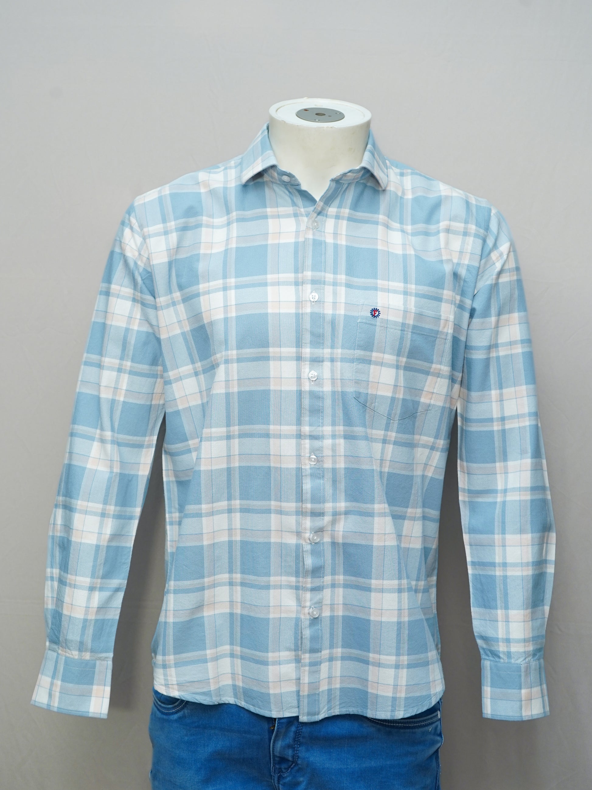 Sky Blue Check Shirt front view showcasing the classic check pattern