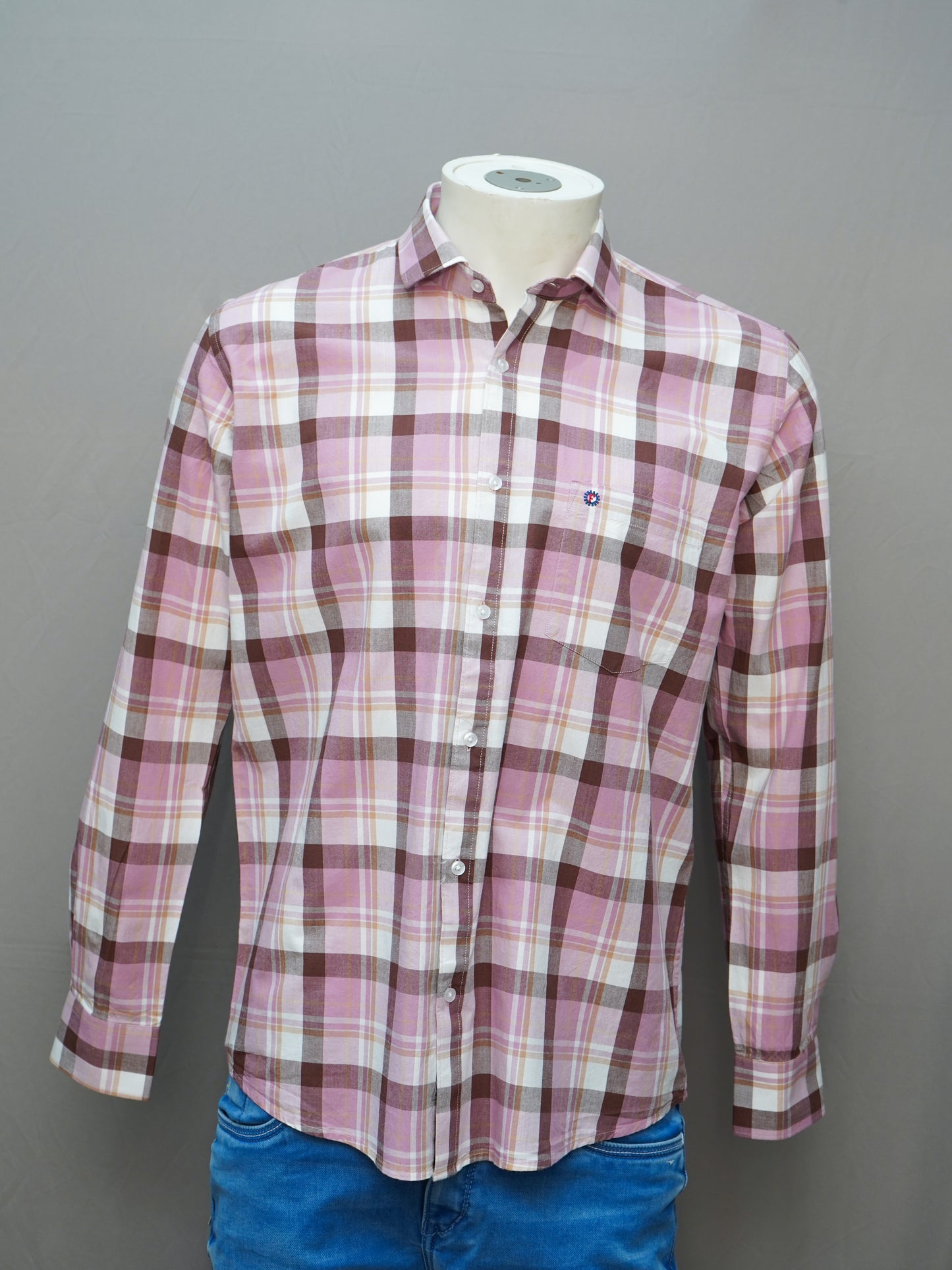 Pink and Brown Rich Plaid Check Men's Shirt