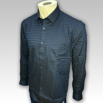 Navy Shirt with Gray Stripes - Elegant Formal Wear